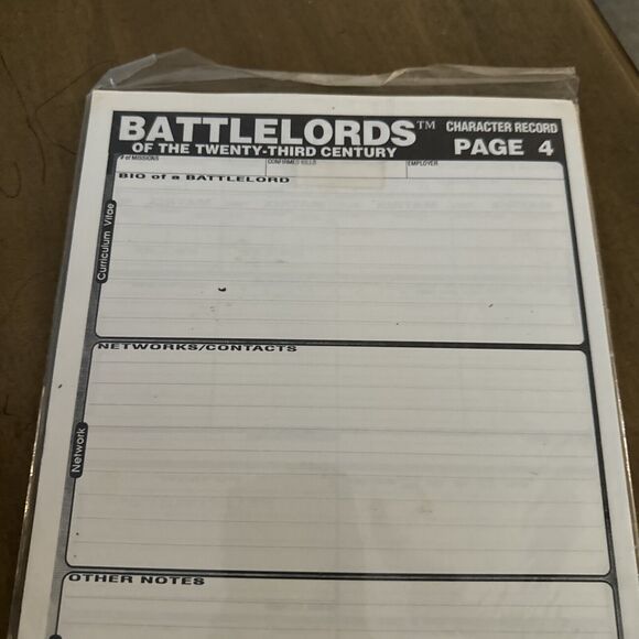 Battlelords Of The Twenty-Third Century Character Record Page 4 Sheets - Picture 2 of 3